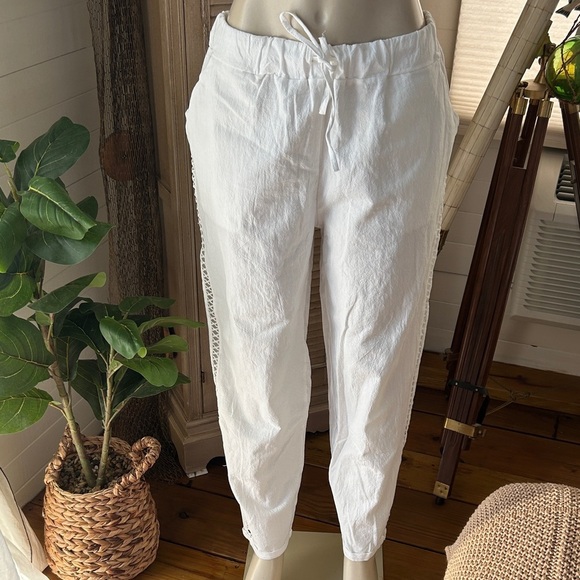 White linen & cotton white Beach Ankle-Length Women's Pants size XL New W Tag - Picture 1 of 16